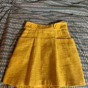 Tibi Yellow Linen Cotton A-Line Skirt with pockets